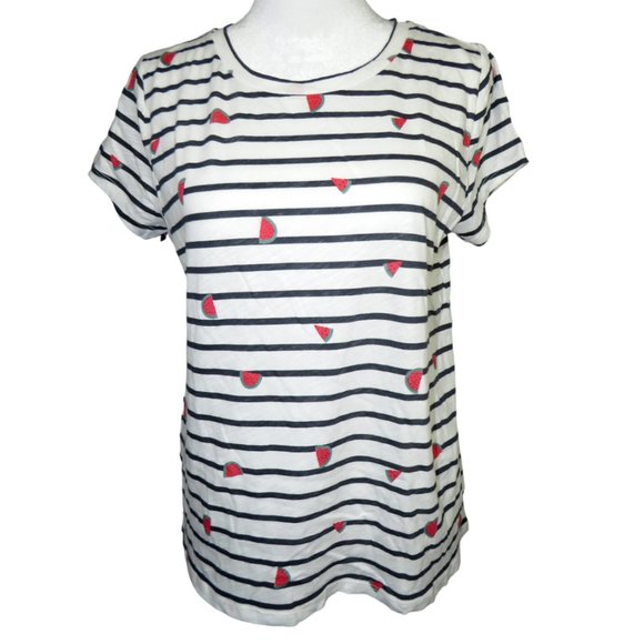 LOFT Striped Watermelon Print Women's Medium Vintage Soft Cotton Tee - Picture 1 of 7